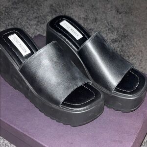 Steve Madden Black Platform Slide Sandals